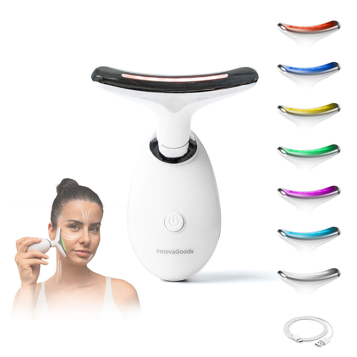 Masajeador Facial Eléctrico Reafirmante para Cara y Cuello con LED, EMS y Calor Selora InnovaGoods